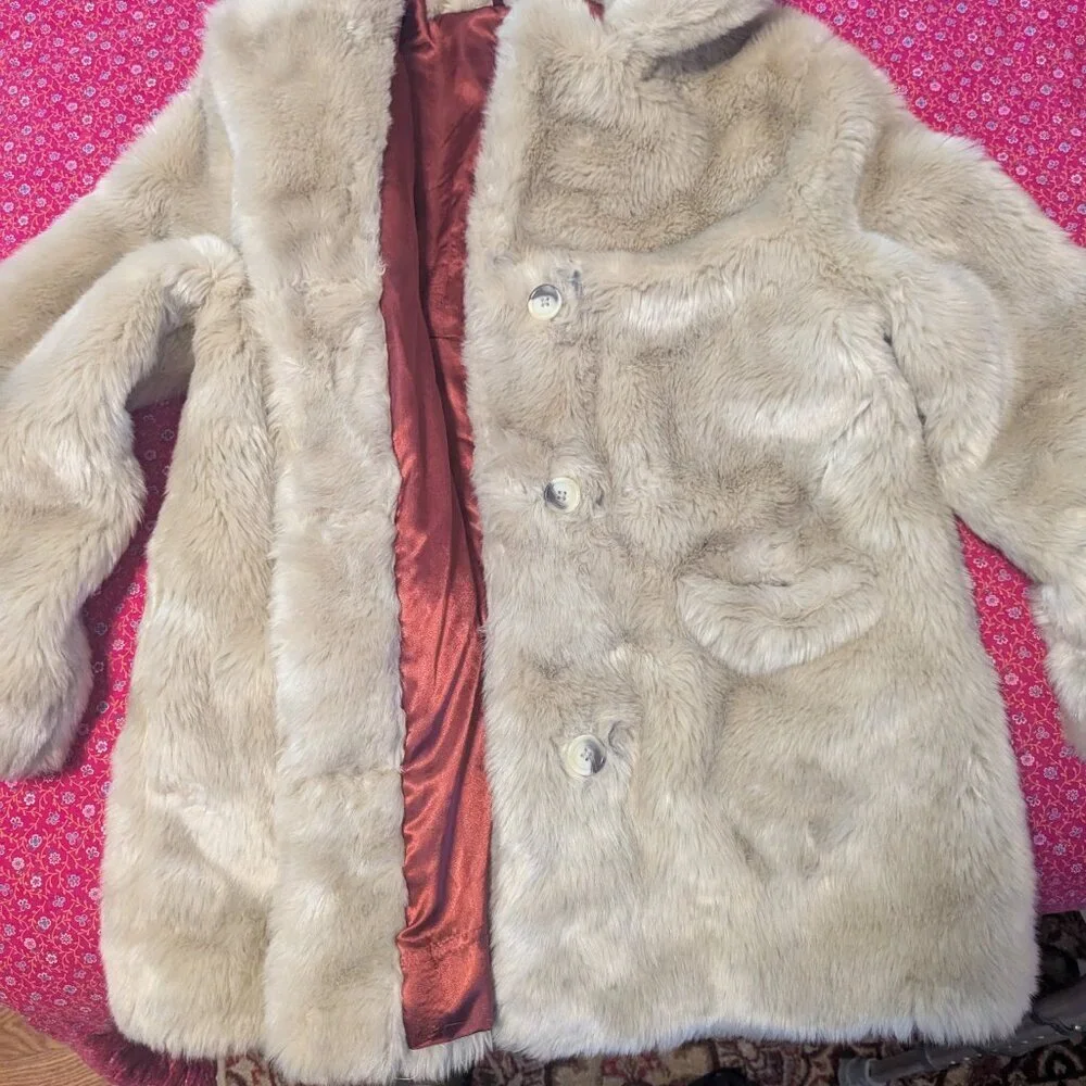Vintage Faux Fur Long Jacket Winter Coat Mink Mob Wife Zip Scarface‎ Going Out